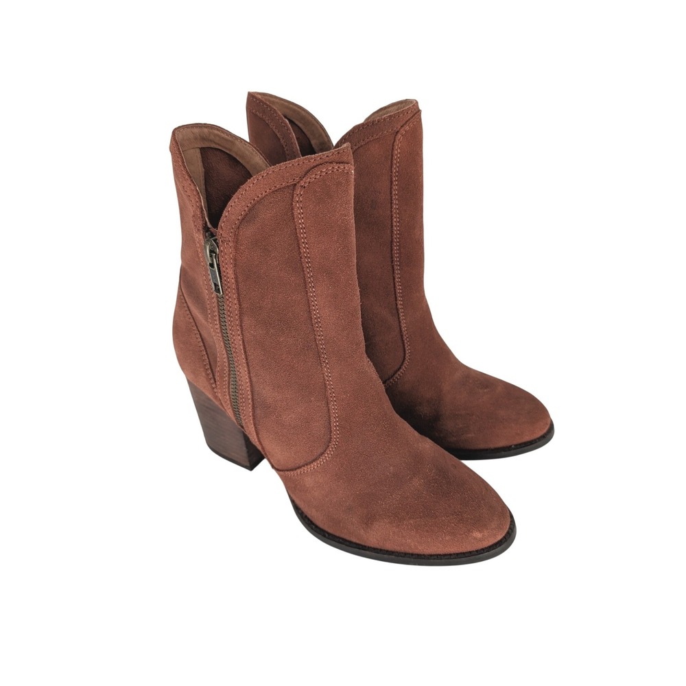 Seychelles Lori Ankle Boots Women 8 Cognac Brown Suede Block Heel Western Boho‎